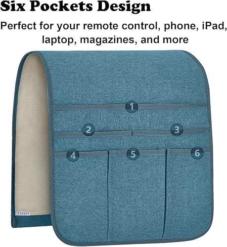 Miniatura 2 de Soporte de control remoto para sillón reclinable, organizador antideslizante con 5 bolsillos para revista, tableta, teléfono, iPad (verde azulado)