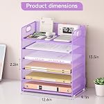 Marbrasse 6 Tier File Organizer, Letter Tray Desk Organizer with Handle | Mesh Metal A4 Paper Desk Organizer, Office Desk Accessories for Home, Office, Classroom, School(Purple)