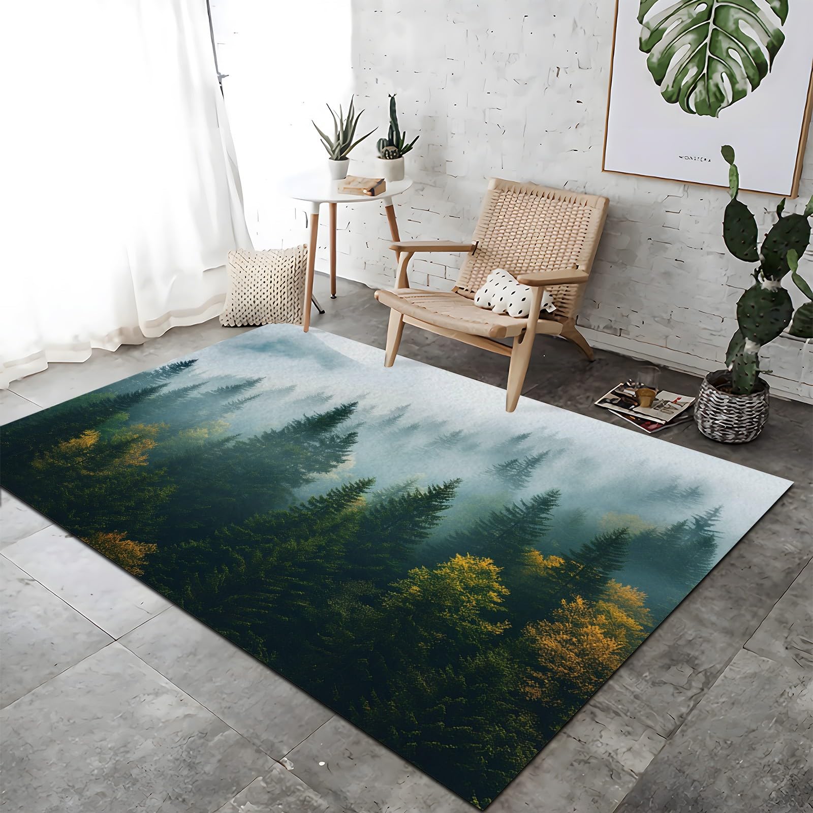 Franela Alfombras Antideslizantes 80x150cm Pintura de Paisaje de Paisaje Natural Alfombra Suave y Esponjosa que No se Desprende, Verde Alfombras Para Interiores Para Sala de Estar, Dormitorio, Comedor