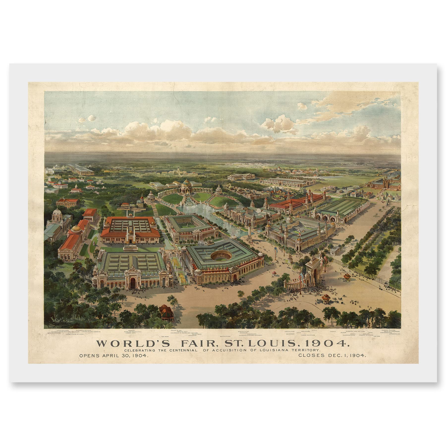 Artery8 Aerial Birds Eye View St Louis Missouri Worlds Fair 1904 USA Artwork Framed Wall Art Print A4
