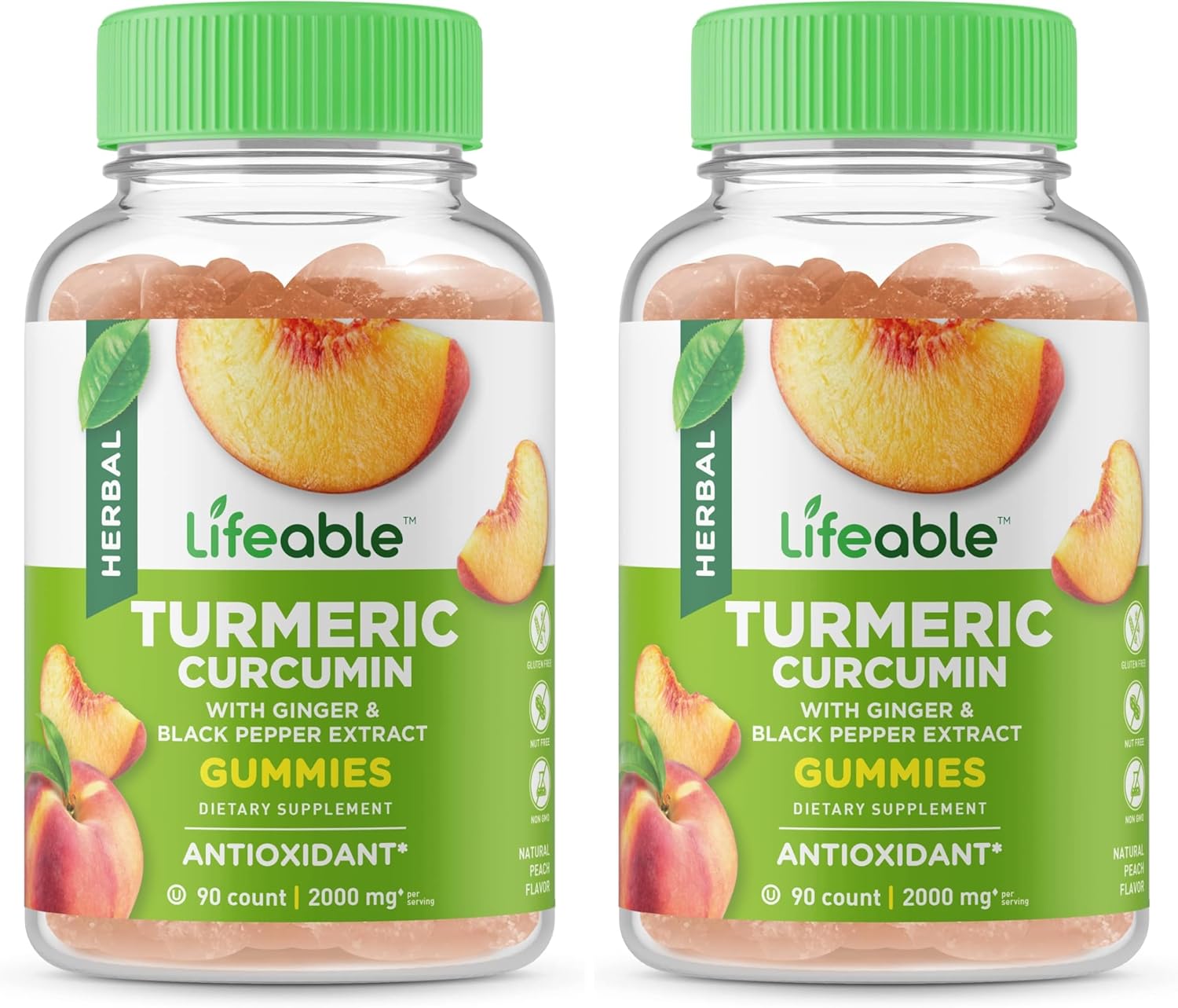 Lifeable Turmeric Curcumin with Ginger & Black Pepper Extract – 2000mg – Great Tasting Natural Flavor Gummy –Vegetarian GMO-Free Supplement – 90 Gummies (Pack of 2)