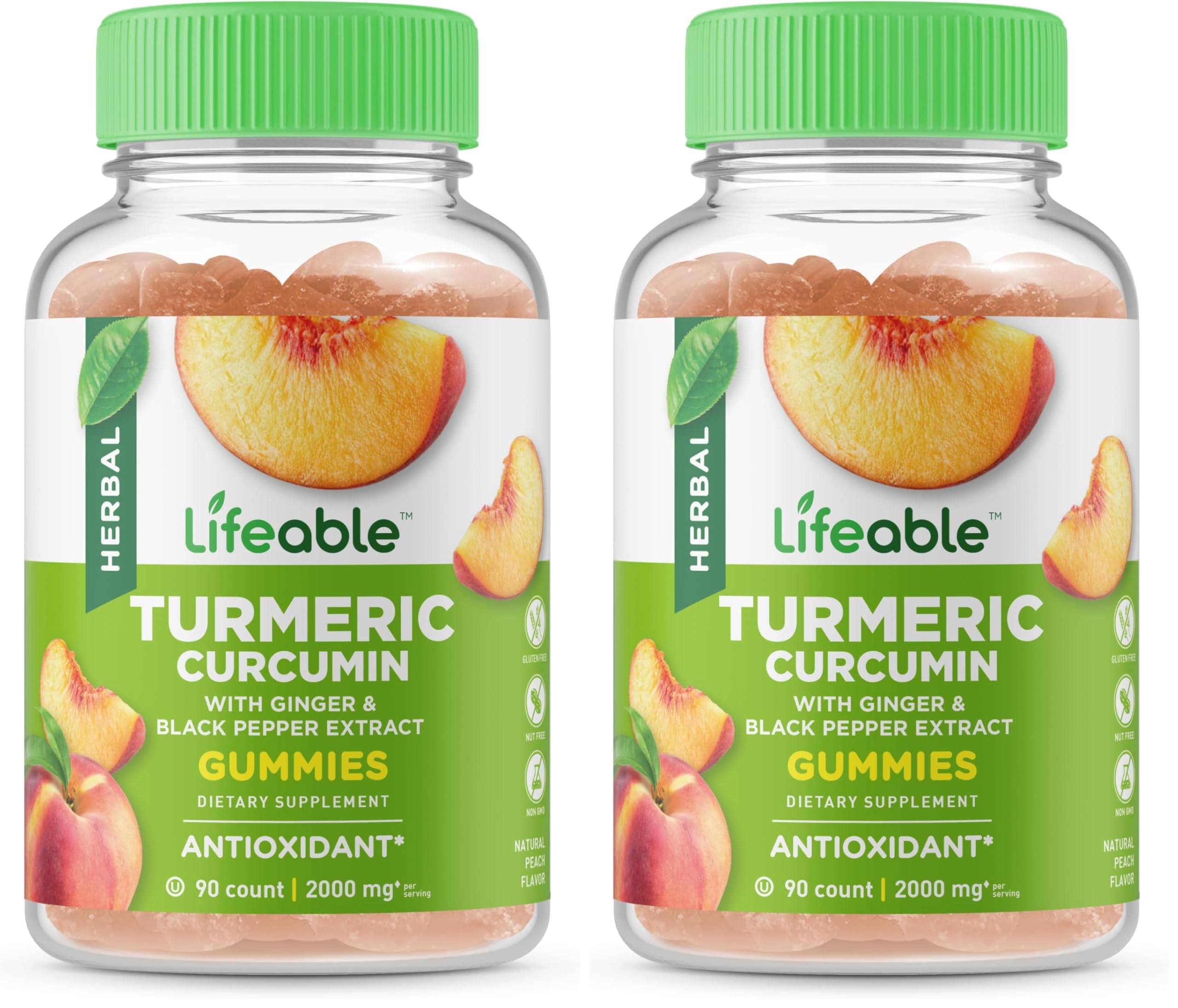Lifeable Turmeric Curcumin with Ginger & Black Pepper Extract – 2000mg – Great Tasting Natural Flavor Gummy –Vegetarian GMO-Free Supplement – 90 Gummies (Pack of 2) 90 Count (Pack of 2)