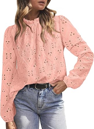 BETTE BOUTIK Womens Lace Tops 2025 Trendy Long Short Sleeve Eyelet Embroidered Dressy Casual Blouse Shirts