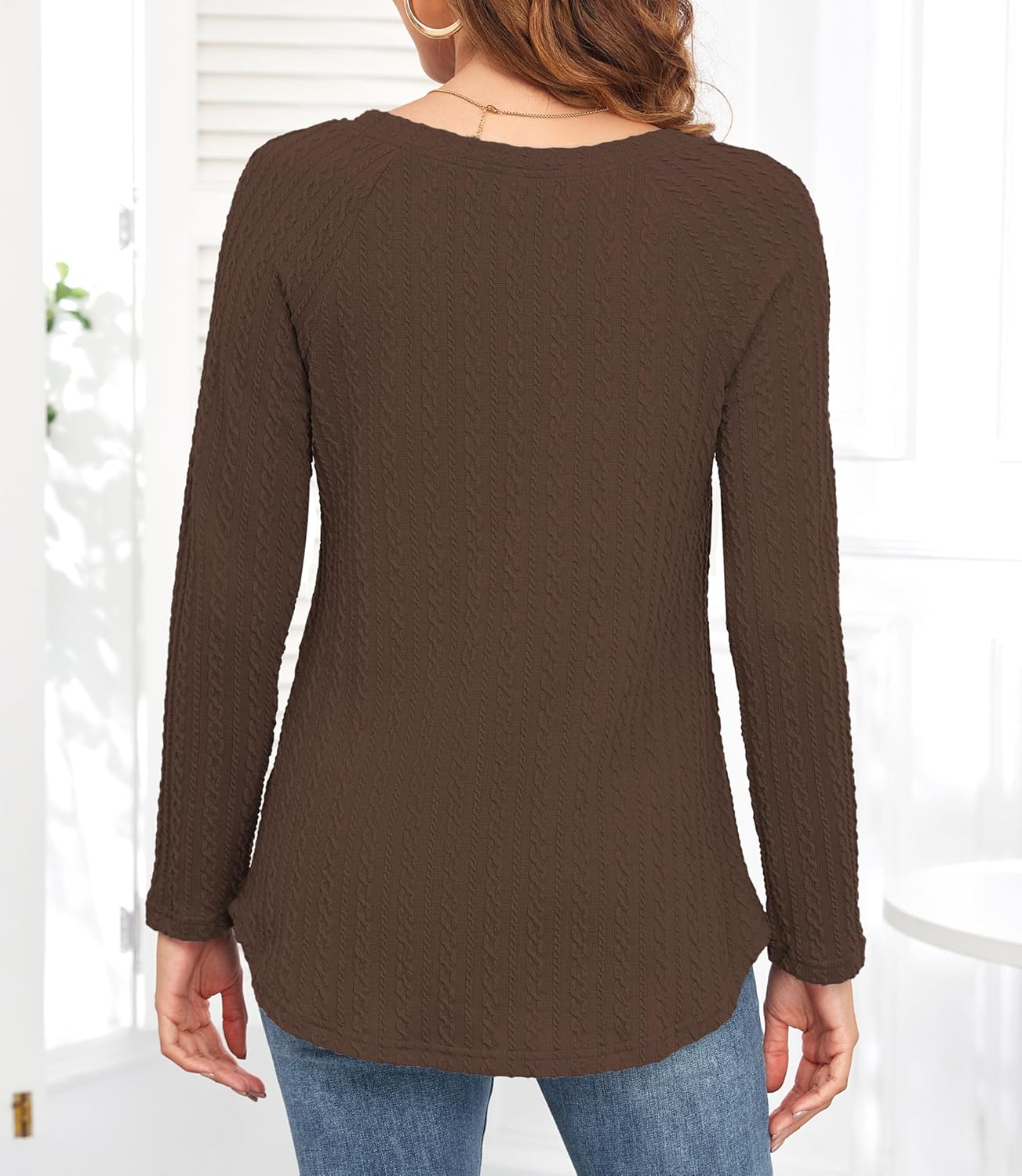 Long Sleeve Shirts Women Fall Fashion 2025 Lightweight Crewneck Twist Knit Tops - Image 4