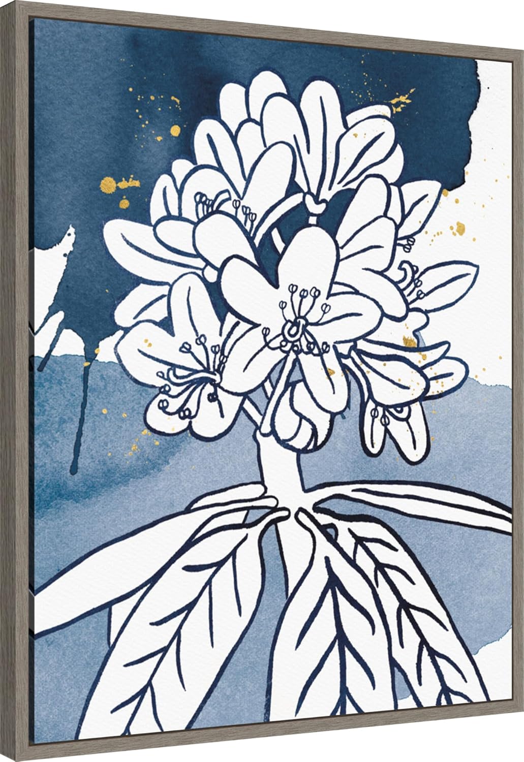 Amanti Art Framed Canvas Wall Art 28x23 Indigo Blooms II by Wild Apple Portfolio, Framed Wall Art Canvas, Abstract Artwork, Country Rustic Decor, Medium Poster Painting for Living Room, Bedroom,