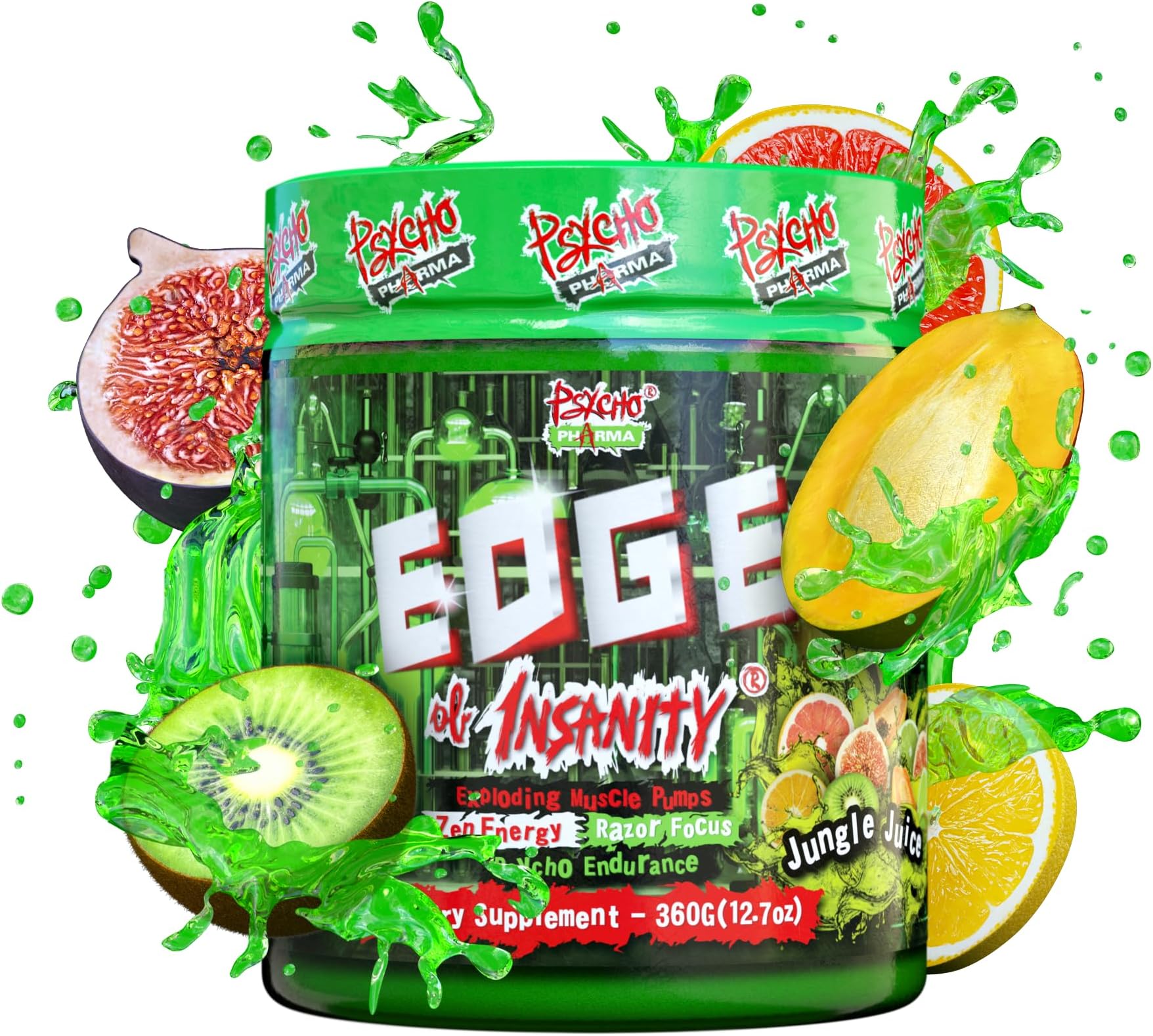 Psycho Pharma New Perfect Powders with Zengaba Energy Feel Good Focus Edge of Insanity - Most Intense Workout Powder for Focus, Strength & Energy