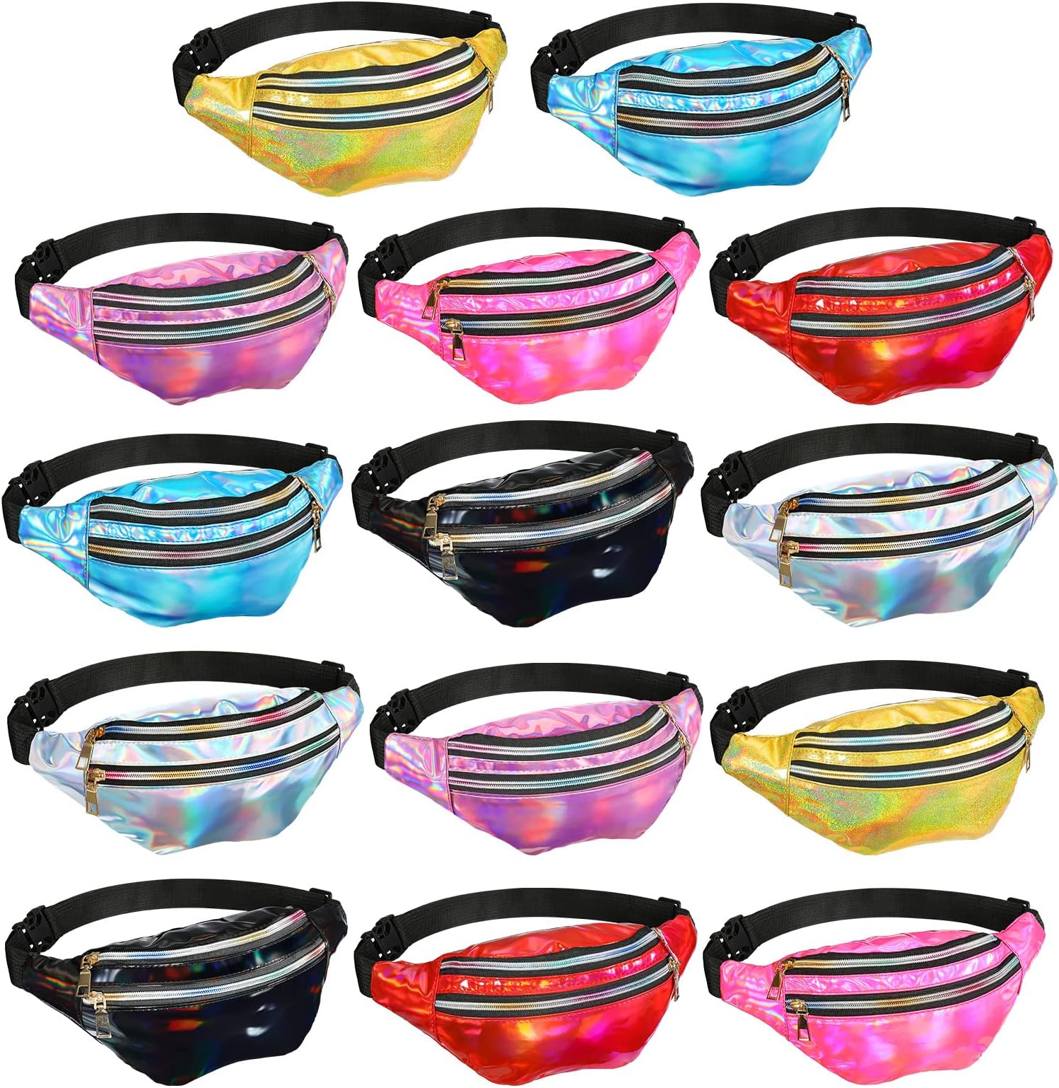 Dunzy 8 Pcs Holographic Fanny Pack Bulk Waterproof Transparent Waist Bag Laser