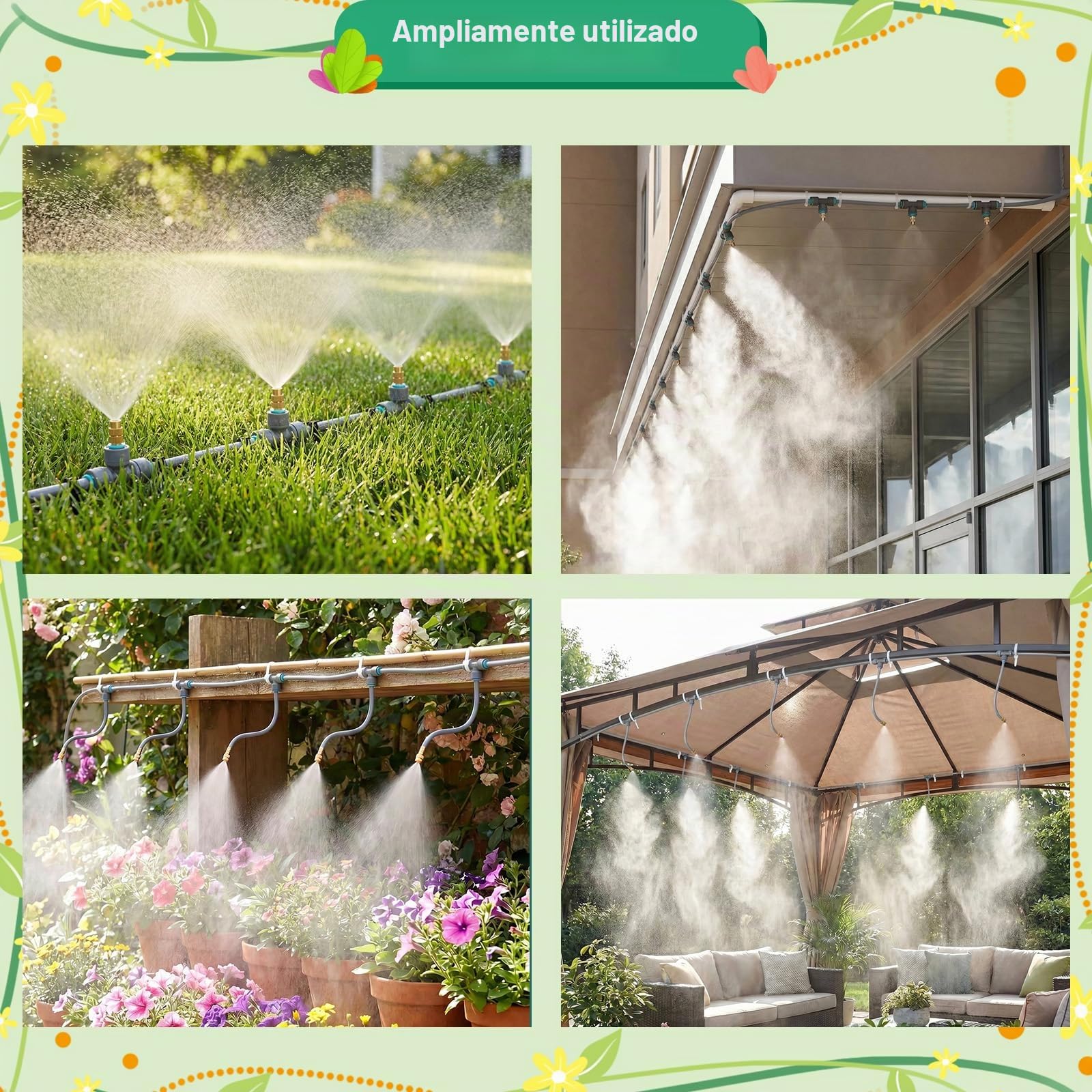 Sistema de Riego Jardín, Kit Riego por Goteo, 20M Micro Riego Sistema | con 360° Ajustable Boquilla de latón, Aspersor Pulverizador y Goteo Automatico para Jardin Invernadero Césped Patio Terraza