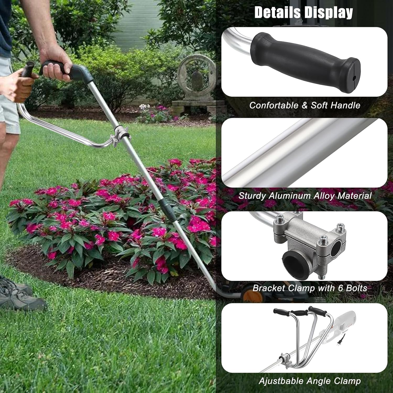 Sumnacon Weed Wacker Handle 2 Pcs Ergonomic Back Saver String Trimmer Handle Grip with Bracket Clamp Lightweight Alloy Aluminum Weed Eater Handle for Yard Trimming,Lawn Care,Landscaping,Silver
