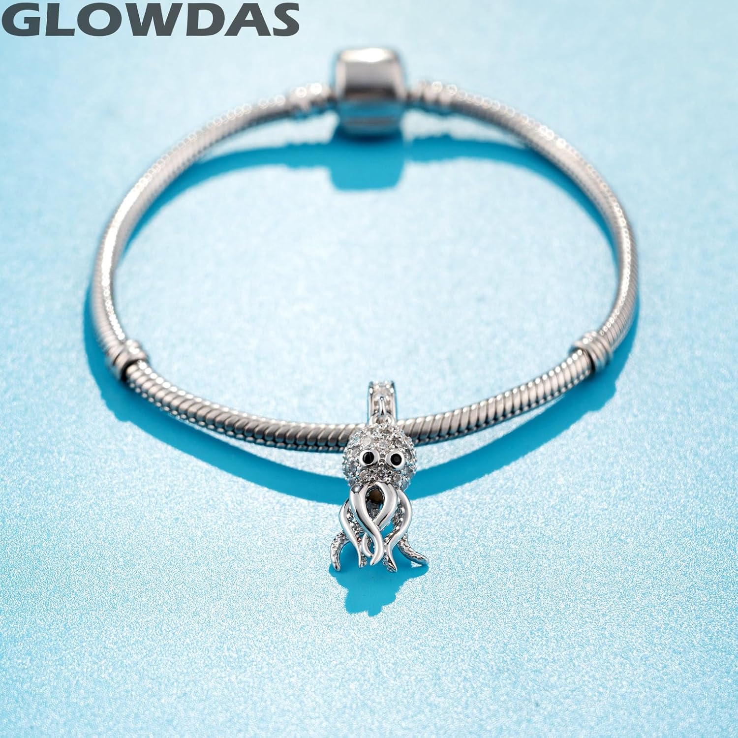 Sparkling Octopus Dangle Charms fit Pandora Ocean Bracelet, 925 Sterling Silver Swimming Squid Sea Life Pendant Bead with CZ Black Eye, Gifts for Sister/Animal Lover/Travel - Image 3