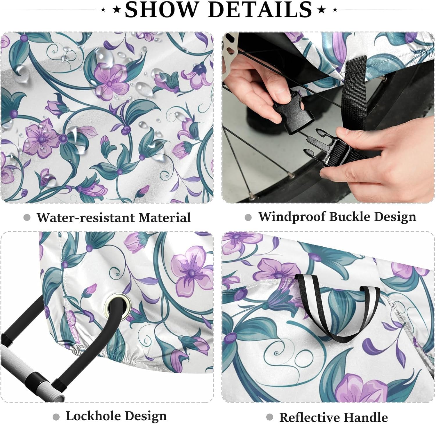 ALAZA Purple Cherry Blossom Flower Bike Cover Waterproof Outdoor Ebike Bicycle Covers Tarp Protection for 1/2 Bikes, Sun UV Dust Wind Proof