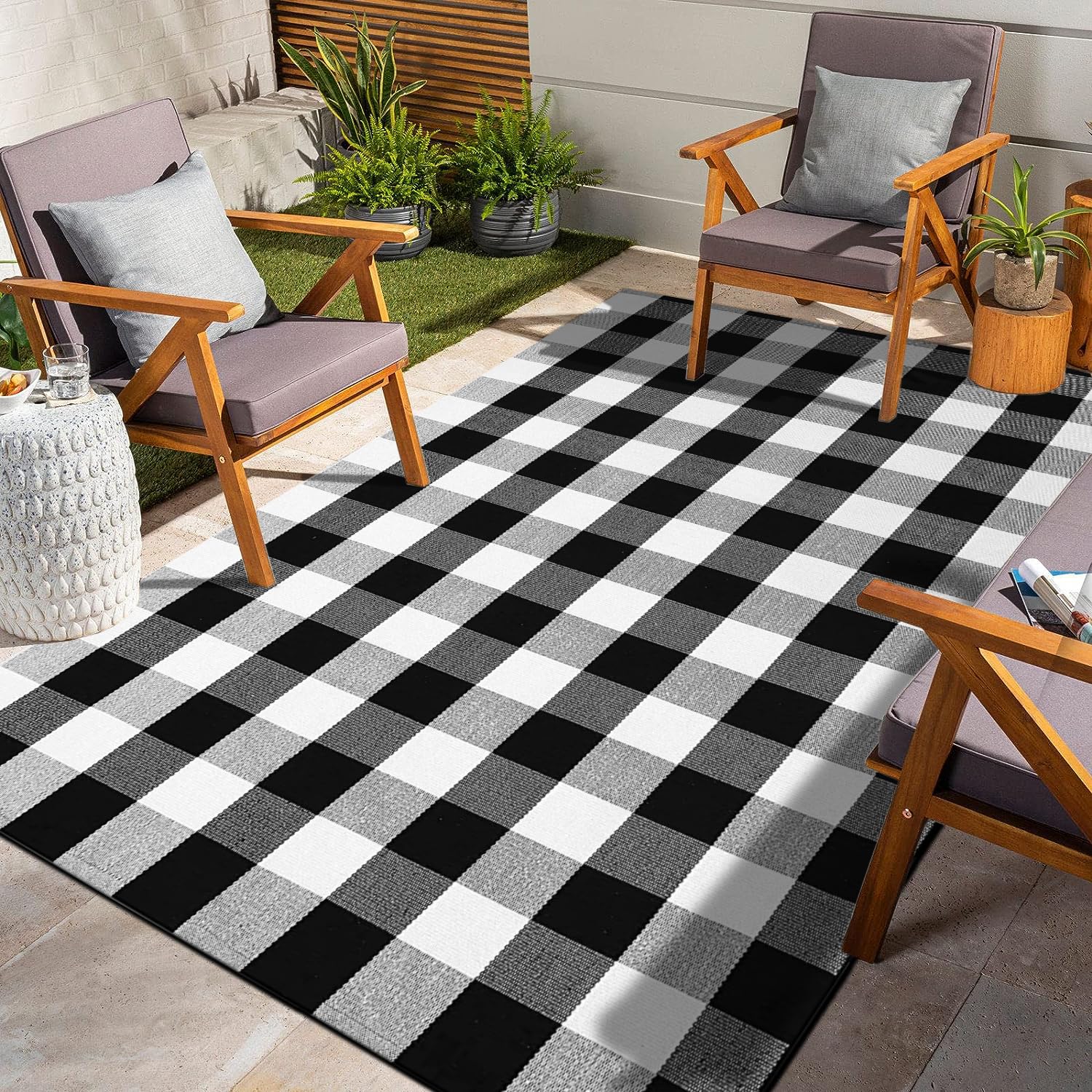 Buffalo Plaid Teppich – 70x100 Cm, Orange-weiß Kariert, 100% Baumwolle, Waschbar, Für Eingang, Küche, Terrasse & Mehr