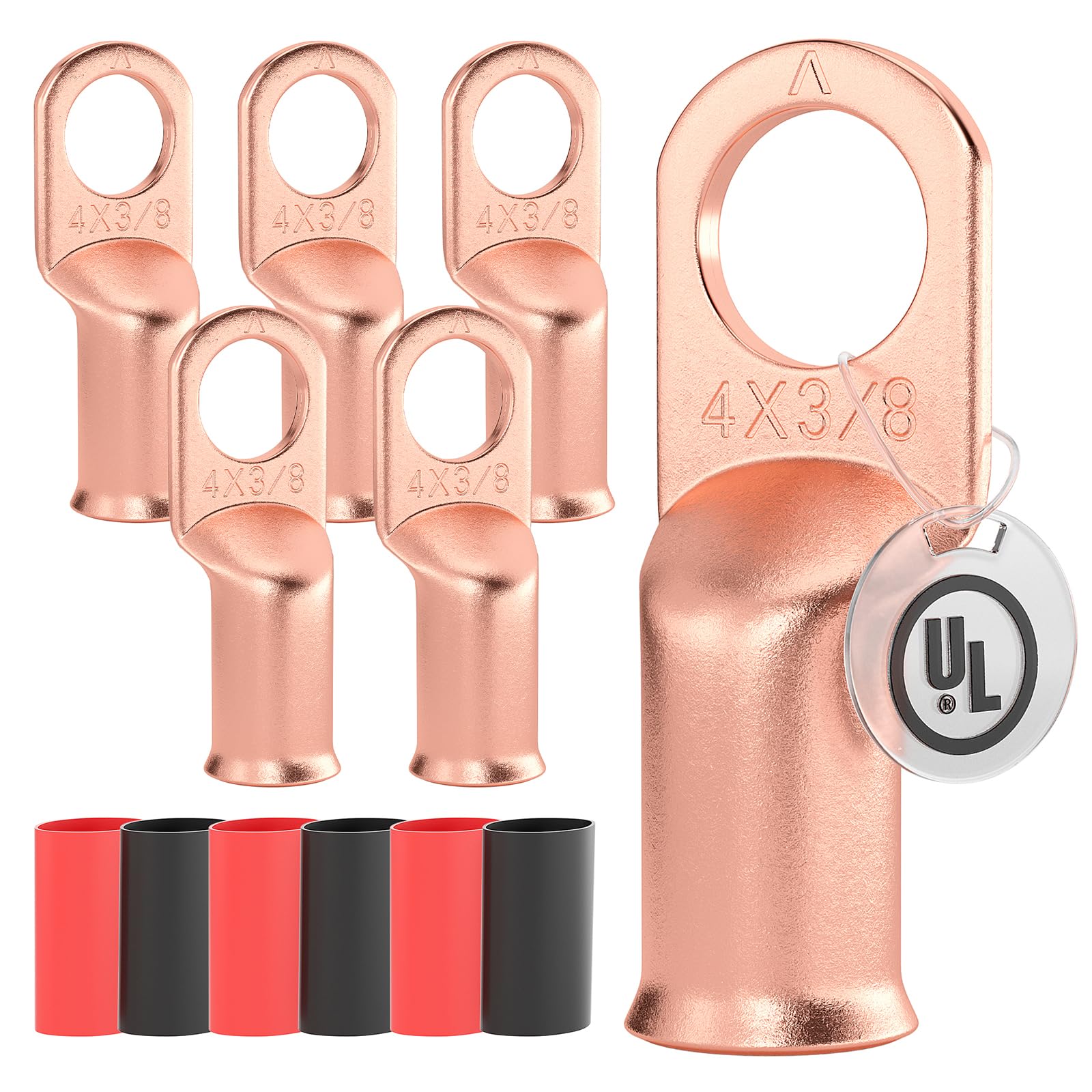Terminales de anillo de cobre 4 AWG con aislamiento termorretractil 8