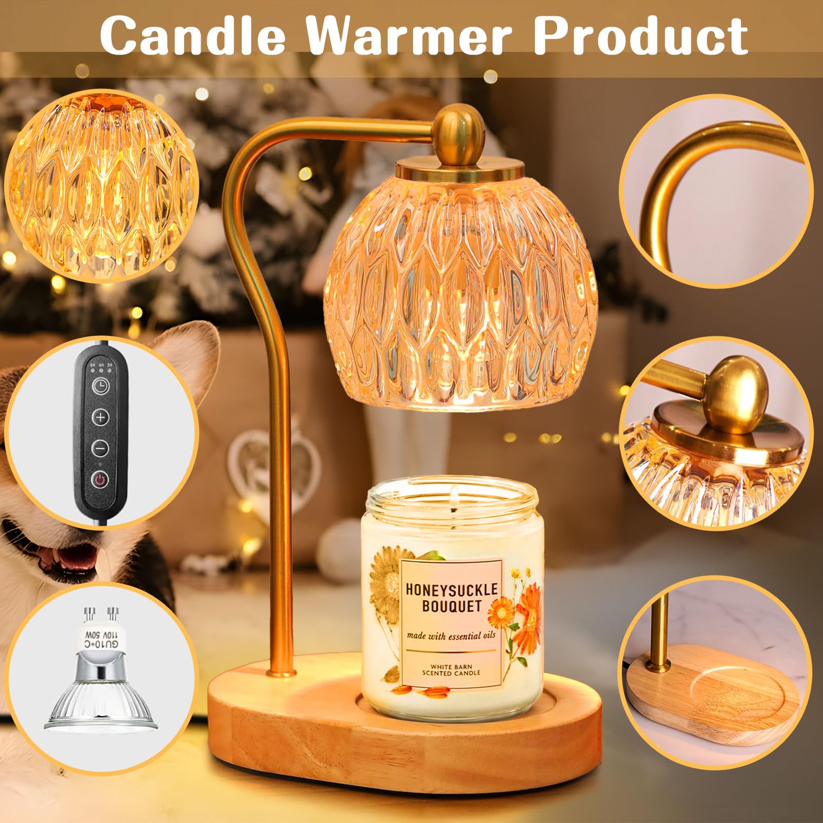 Lampada Scaldacandele Con Dimmer E Timer | Per Candele In Vaso | Regolabile In Altezza | 2 Lampadine Incluse - Foto 9