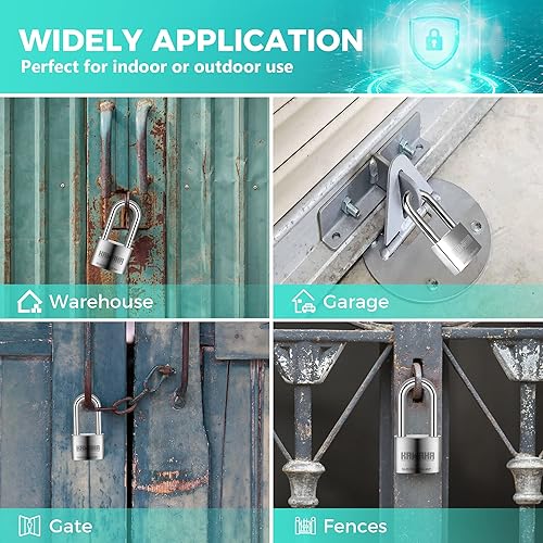 Miniatura 6 de KAWAHA 4150L-2P Candado de acero inoxidable de alta seguridad con grillete largo de 2 pulgadas (1.969 in) con llave para uso en interiores y