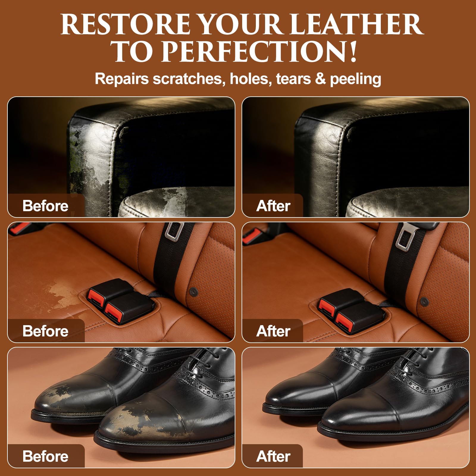 Leather Repair Kit for Furniture, Car Seats, Sofa, Jacket, and Purse, Vinyl Repair Kit with Super Easy Instructions to Match Any Color, Restore Any Glossy Leather Surface — view 2