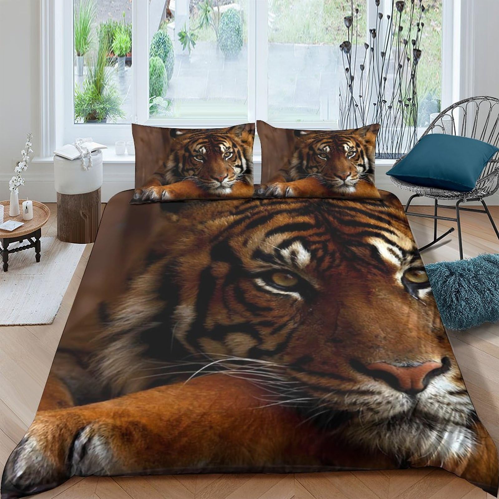 Ctjqhvkz Style-6 3D Printed Tiger Face Fitted Sheet Microfiber Animal Pattern Mattress Cover For Bedroom Dorm Decor Anti-Slip Easy Care Single（135X200cm）