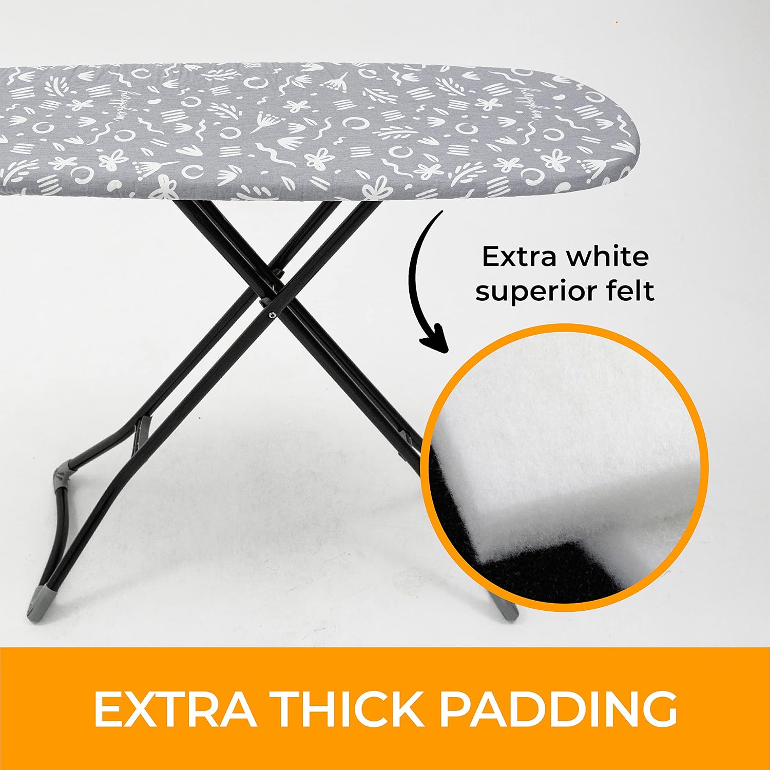 Ironing Board Cover and Pad Extra Thick Heavy Duty Padded Multiple Layers Silver Coated Ironing Board Cover, Non Stick Scorch and Stain Resistant Standard Size 15x54 with Elasticized Edges (Soft Grey)