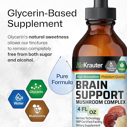 Miniatura 5 de Suplemento de hongos Brain Support  Gotas de tintura de extracto de hongos líquido  Melena de león, Cordyceps, Reishi, Shiitake, cola de pavo, Chaga