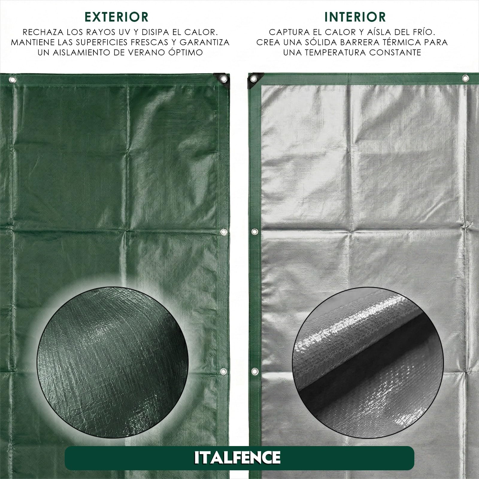 Lona Impermeable de PE 250 g/m² Verde, Reforzada con Ojales [2 x 3 m]