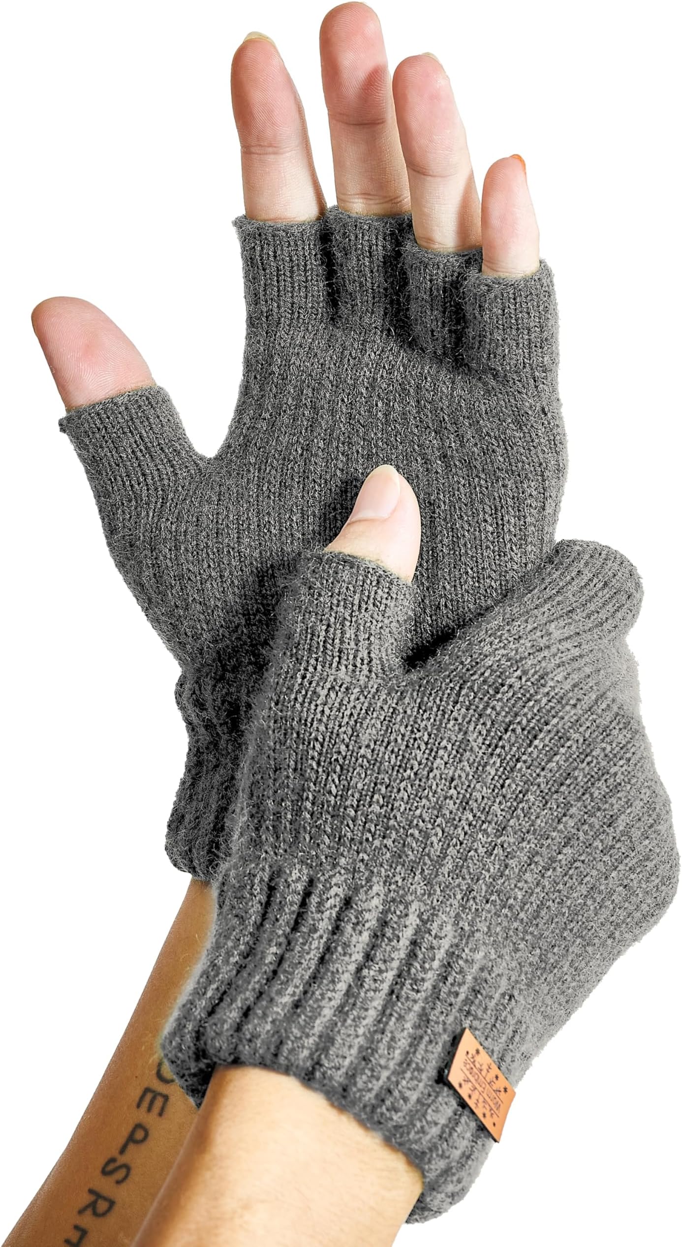 Fingerless Gloves for Women Men, Winter Warm Alpaca Wool Stretch Knit Adult Half Finger Glove for Typing, Driving