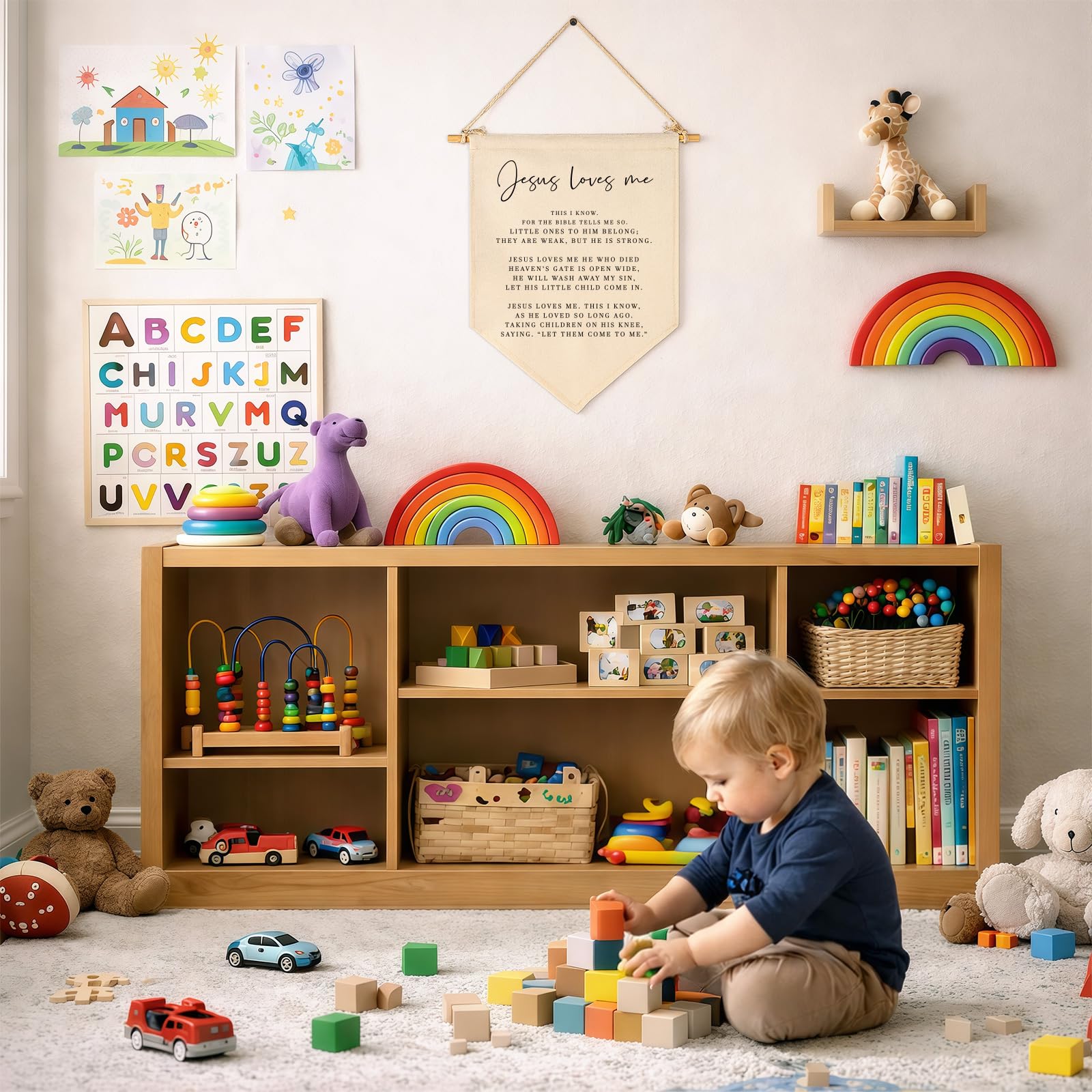 Letrero de versículo bíblico con escritura para bebé, regalo de baby shower, decoración de canción de escuela dominical, decoración de bandera, regalos para bebés, niños, niñas, regalos de pared para