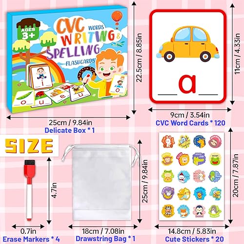 Miniatura 2 de zheyistep CVC Word Games - Tarjetas didácticas de ortografía para jardín de infantes, tarjetas de palabras CVC para niños pequeños, actividades de