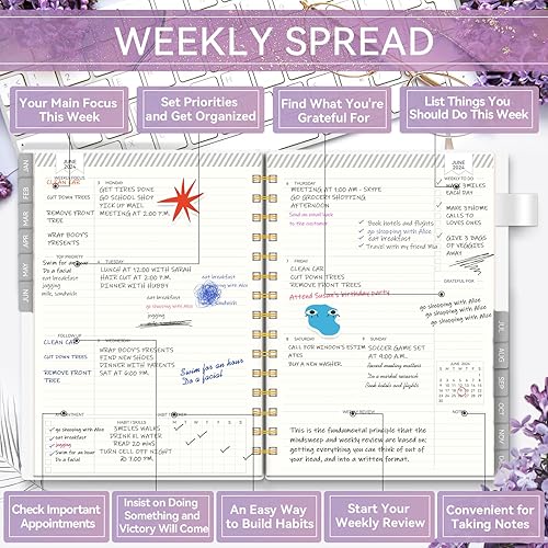 Miniatura 4 de AIMPEAK - Agenda semanal y mensual 2024, agenda semanal 2024 con pestañas, enero de 2024 a diciembre de 2024, agenda diaria con bolsillo interior,