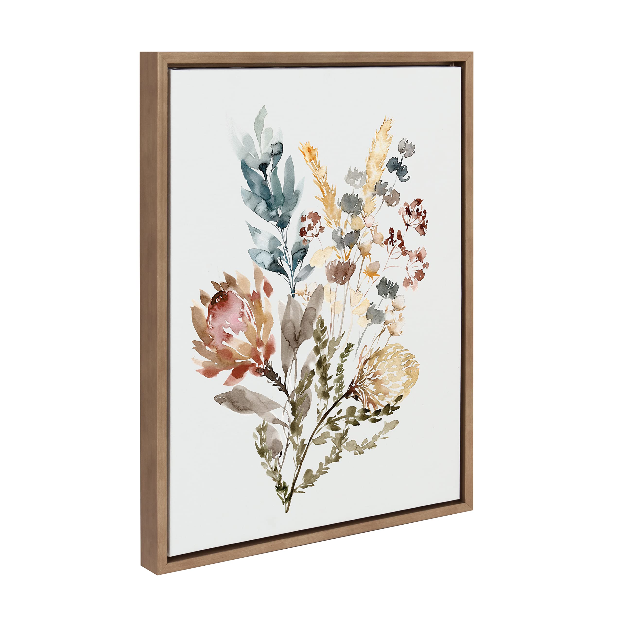 Kate and Laurel Sylvie Wildflower Bunch Framed Canvas Wall Art by Sara Berrenson, 18 x 24, Gold, Floral Accent for Wall