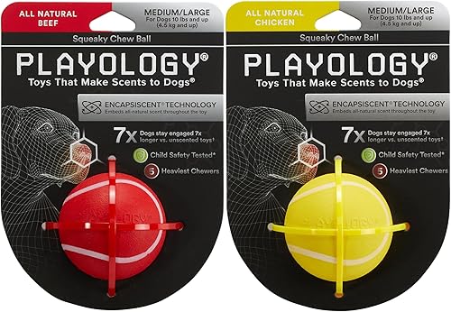 Playology Juguete para perros Squeaky Chew Ball - Carne de res y pollo