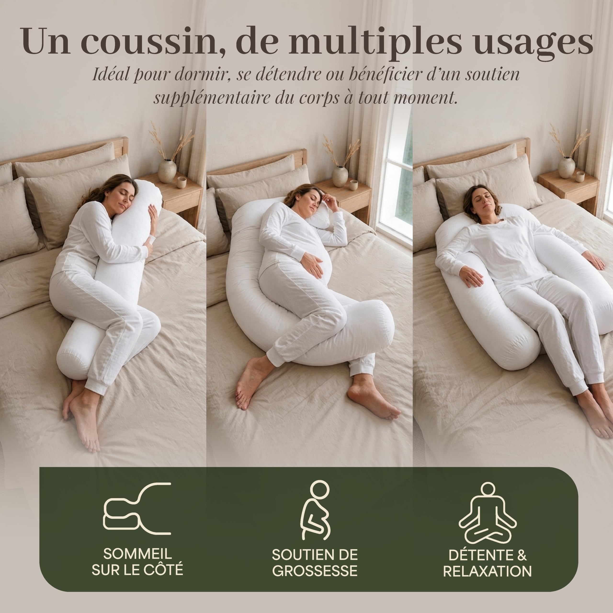 FAM Home Traversin 160 cm 1 pcs - Oreiller Traversin 21 x 160 - Polochon 160 cm pour 2 Personnes Orthopédique Respirant Lavable Fibres Creuses en Polyester Recyclé qualité hôtelière Douce
