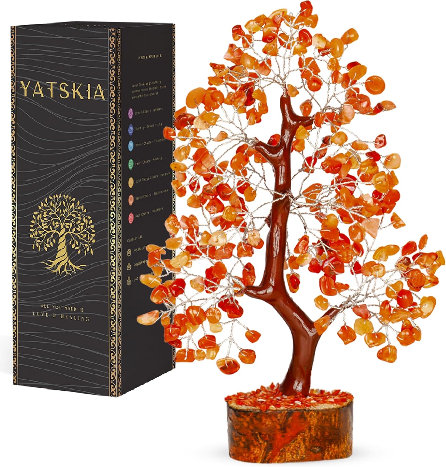 YATSKIA Carnelian Crystal – Gem Tree, Stone Tree, Crystal Tree for Positive Energy, Healing Crystals, Chakra Tree of Life, Gemstones and Crystals