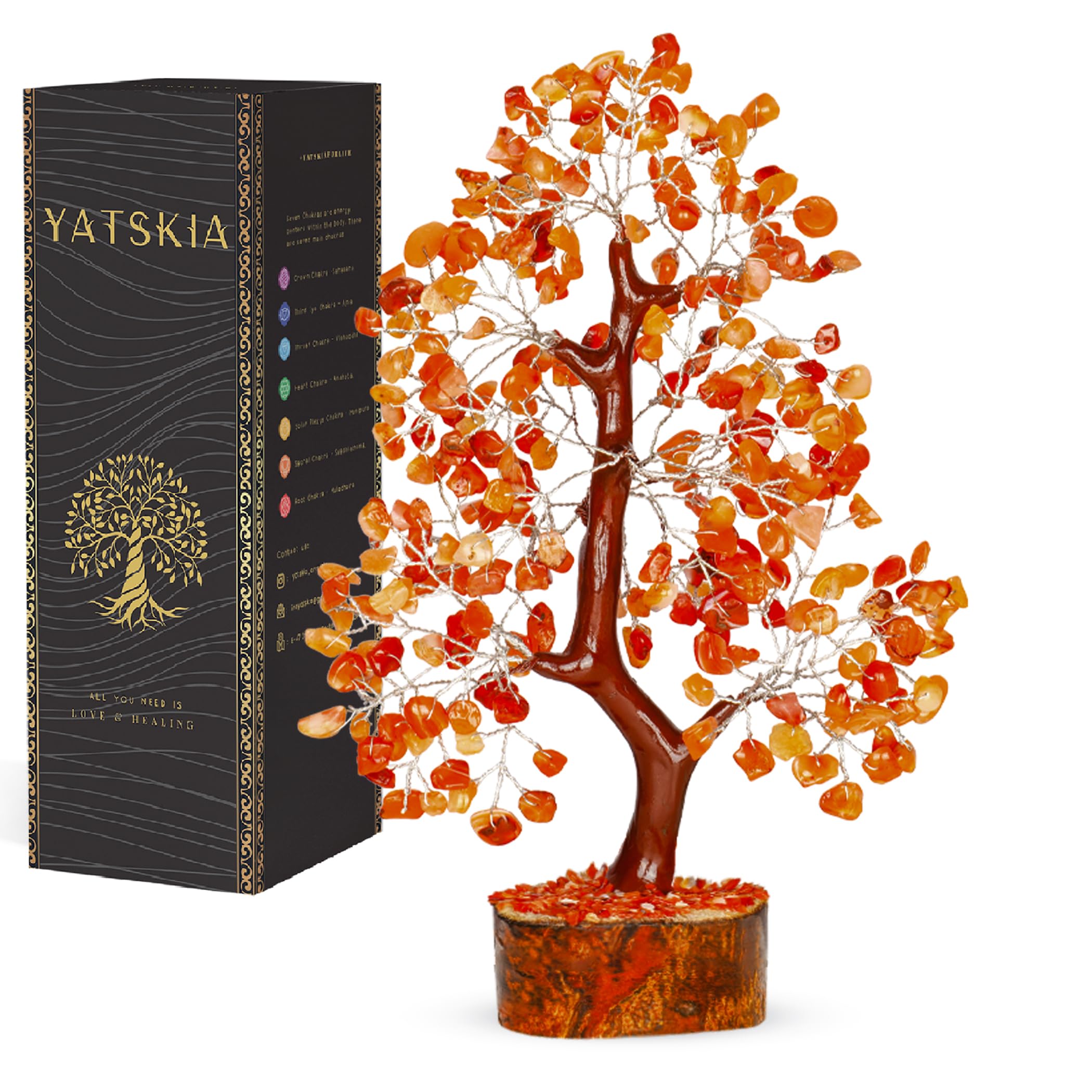 YATSKIA Carnelian Crystal - Gem Tree, Stone Tree, Crystal Tree for Positive Energy, Healing Crystals, Chakra Tree of Life, Gemstones and Crystals