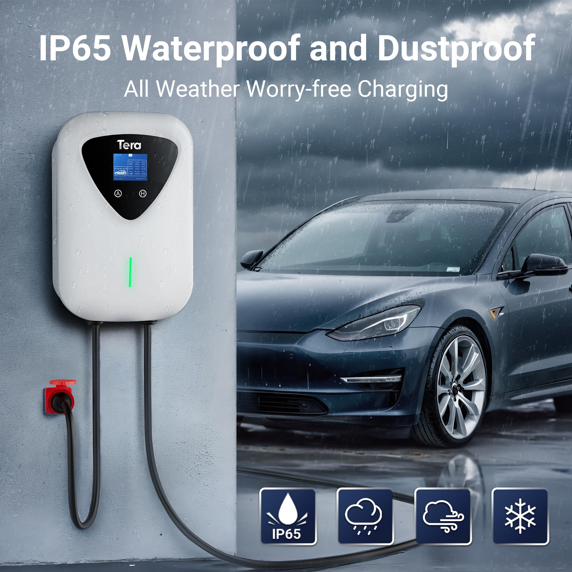 Tera Mobile Wallbox Type-2 Portable : 11 KW 3 Phases 6-16 A 7,5 M Câble CEE 5 Broches EV Chargeur Avec Charge Retardée Et Puissance Réglable - Support Pour Voiture