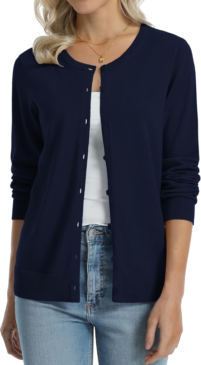 QUALFORT Women's 100% Cotton Lightweight Cardigans Long Sleeve Knitted Button Down Sweater - Image 4