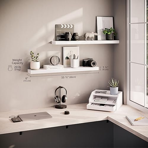 Miniatura 3 de Ballucci Estantes flotantes, juego de 2 estantes de pared de madera de 36 pulgadas, con soportes invisibles para baño, sala de estar, dormitorio,