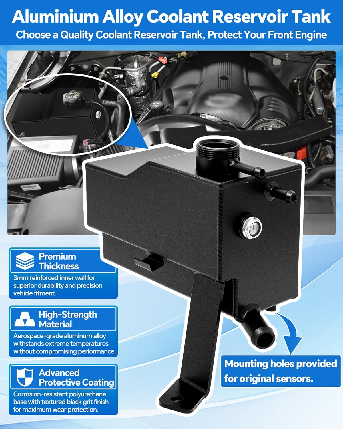 603-102 15203949 coolant overflow recovery reservoir tank compatible with chevrolet silverado 1500 2500 3500, suburban, tahoe & gmc sierra, yukon & cadillac escalade, aluminium alloy