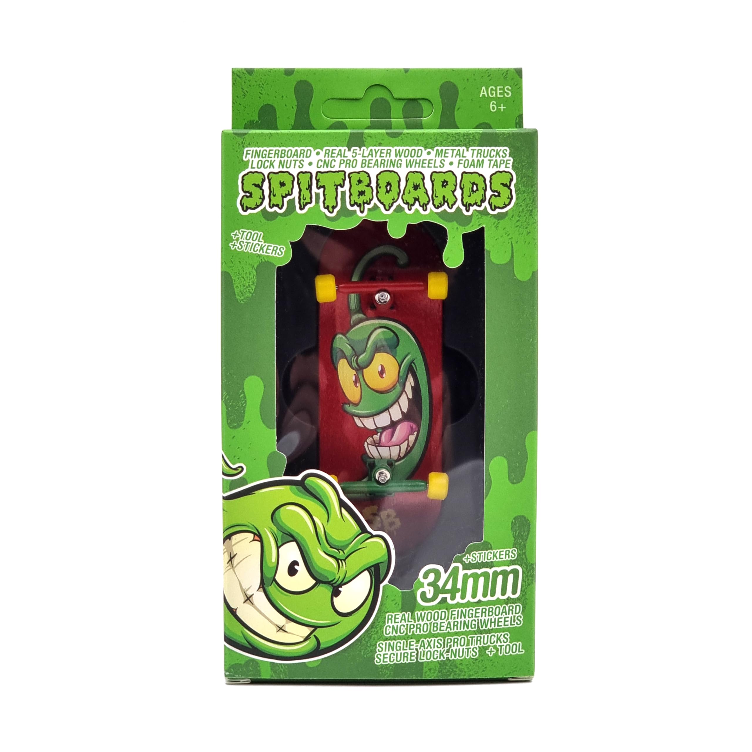 SPITBOARDS Jeu de touches Pro 34 mm x 96 mm (complet) | Plateau en bois véritable | Trucks et bagues professionnels | Roues en polyuréthane avec roulements | Vert