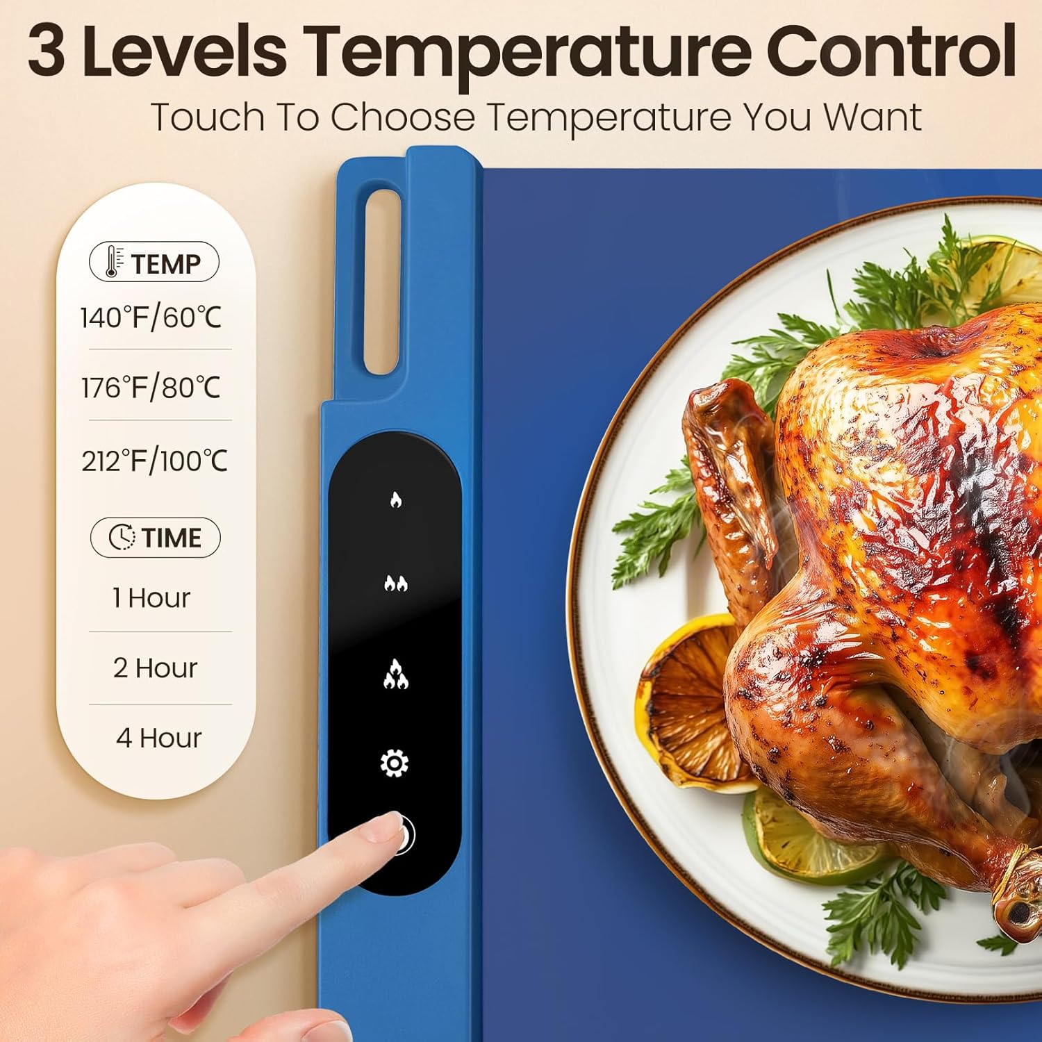 Food Warming Mat, Roll Up Electric Warming Tray, Graphene Heating Film Fast Full Surface Heating Mat with 3 Level Adjustable Temperature for Parties Buffets Gatherings (Blue)