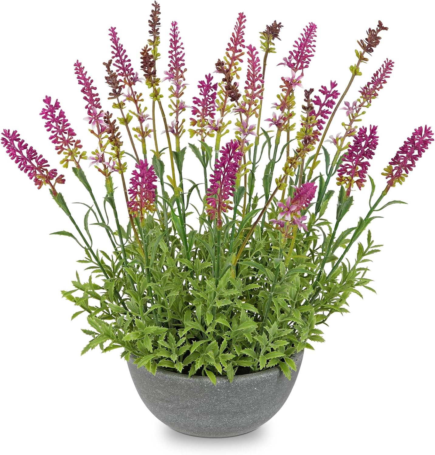 Artificial Lavender Flowers with Cement Pot - 12.9" Fake Lavender Flower Rustic Arrangement Purple-Red Artificial Potted Faux Plants for Indoor Farmhouse Table Wedding Centerpieces Office Home Decor