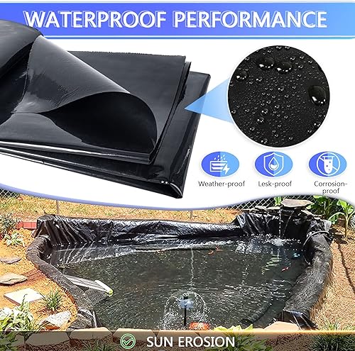 Miniatura 4 de ToLanbbt Revestimiento de estanque de 10 x 13 pies, 20 mil HDPE resistente a los rayos UV, revestimiento de estanque preformado fácil de cortar,