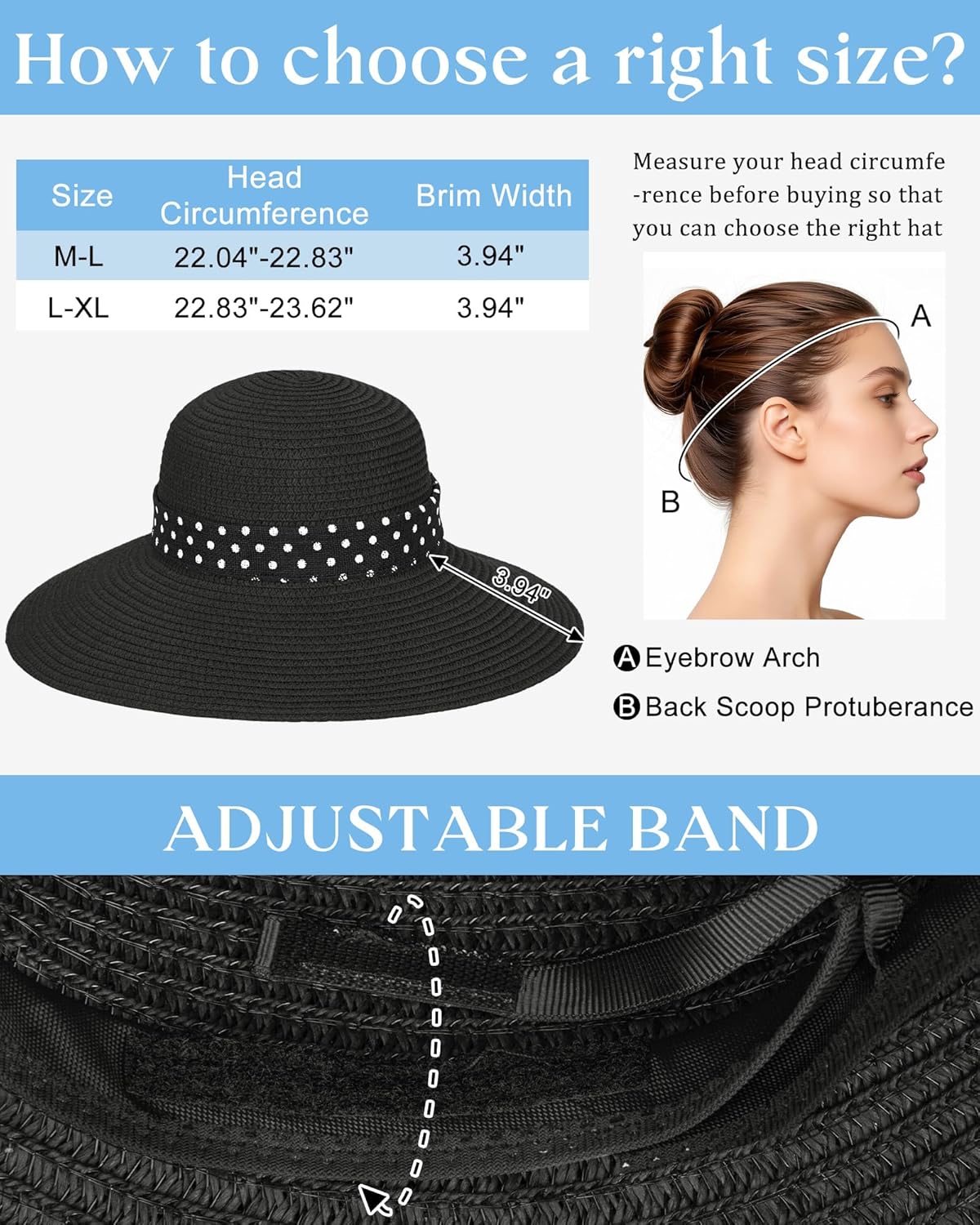 Senker Fashion Sun Hats for Women UV Protection, Wide Brim Beach Straw Derby Hat Packable Floppy for Summer Vacation UPF 50+