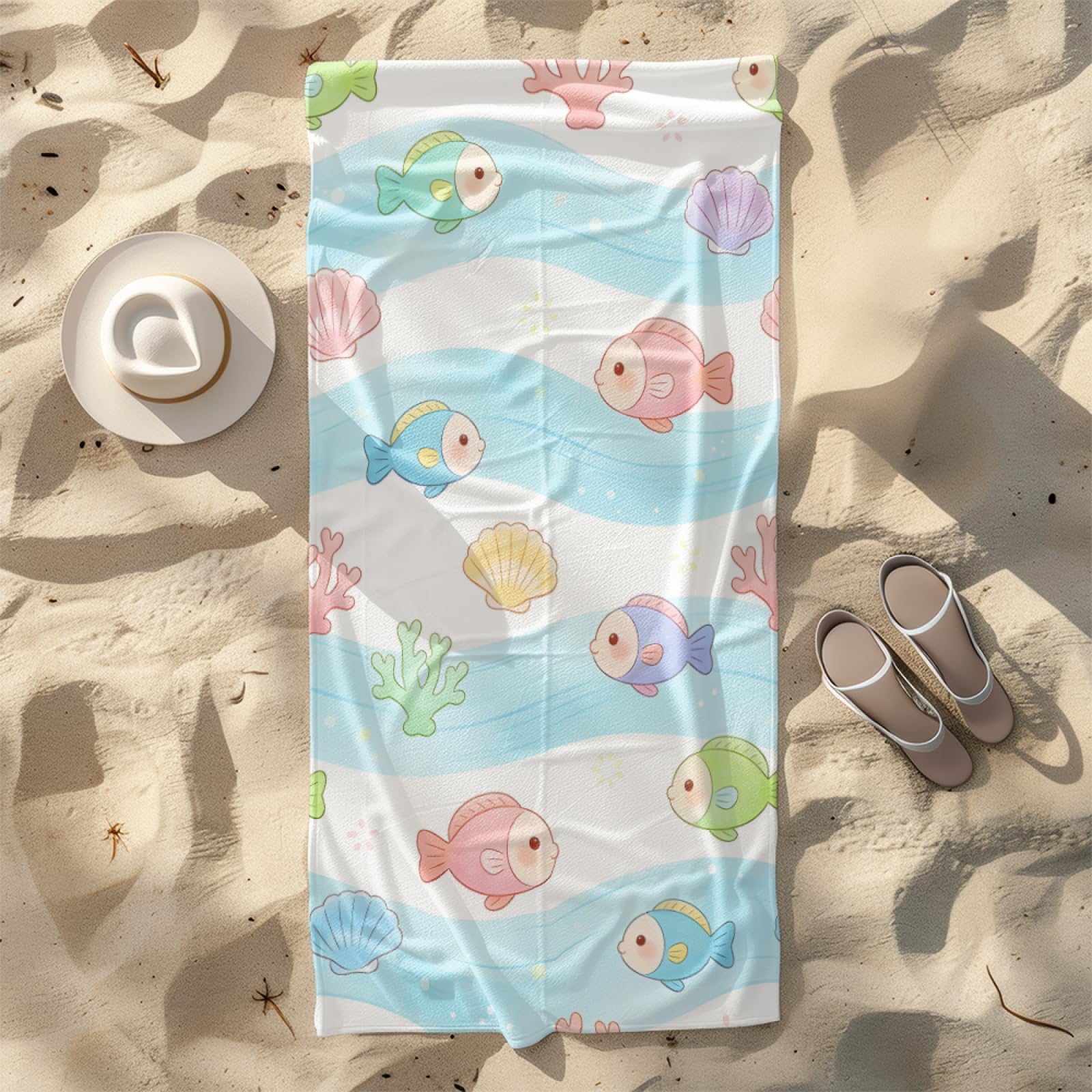 Drap de Plage XXL 200X200 Poisson Rose Dessin Animé Serviettes de Plage en Microfibre,Serviette Piscine Extra Large sans Sable pour Adultes Séchage Rapide