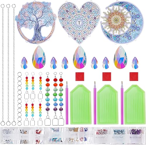 Miniatura 3 de Paquete de 3 adornos colgantes de diamantes y pintura para ventana, decoración de jardín, kits de bricolaje para principiantes, adultos, niños,