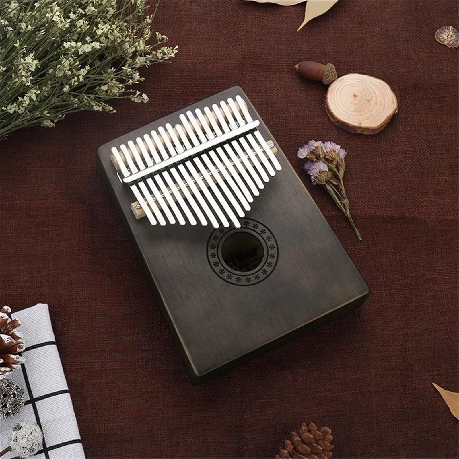 Kalimba Ręcznie Wykonany Kalimba Z Mahoniu Z 17 Klawiszami Przenośny Instrument Ciemnobrązowy Kawowy I Żółty(Yellow)