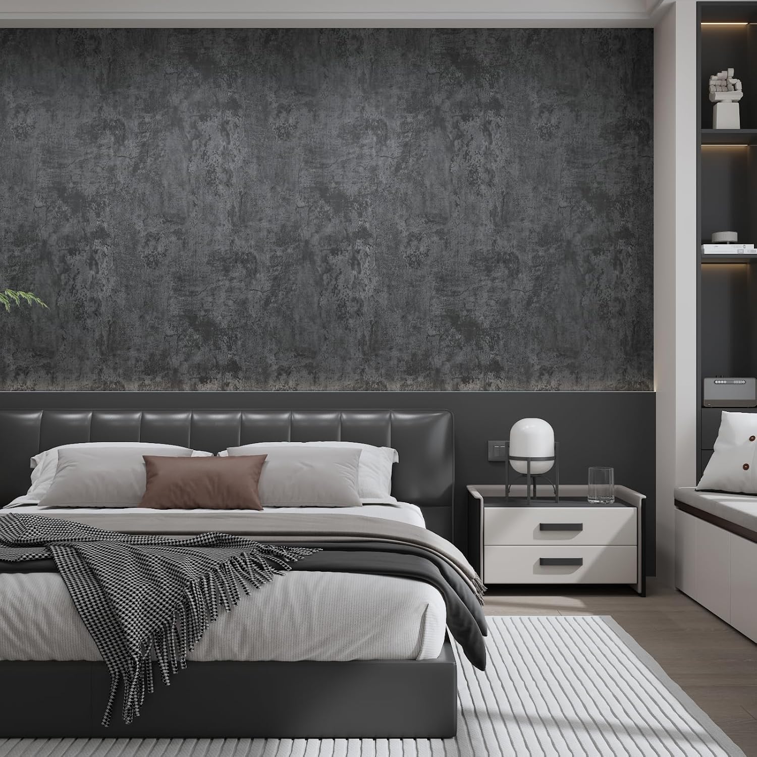 Dark Grey Black Concrete Wallpaper Peel and Stick 30.3"x197" 3D Effect Grey Concrete Contact Paper Removable Waterproof Matte Textured Cement Look Vinyl Wrap Wall Stickers for Kitchen Bedroom