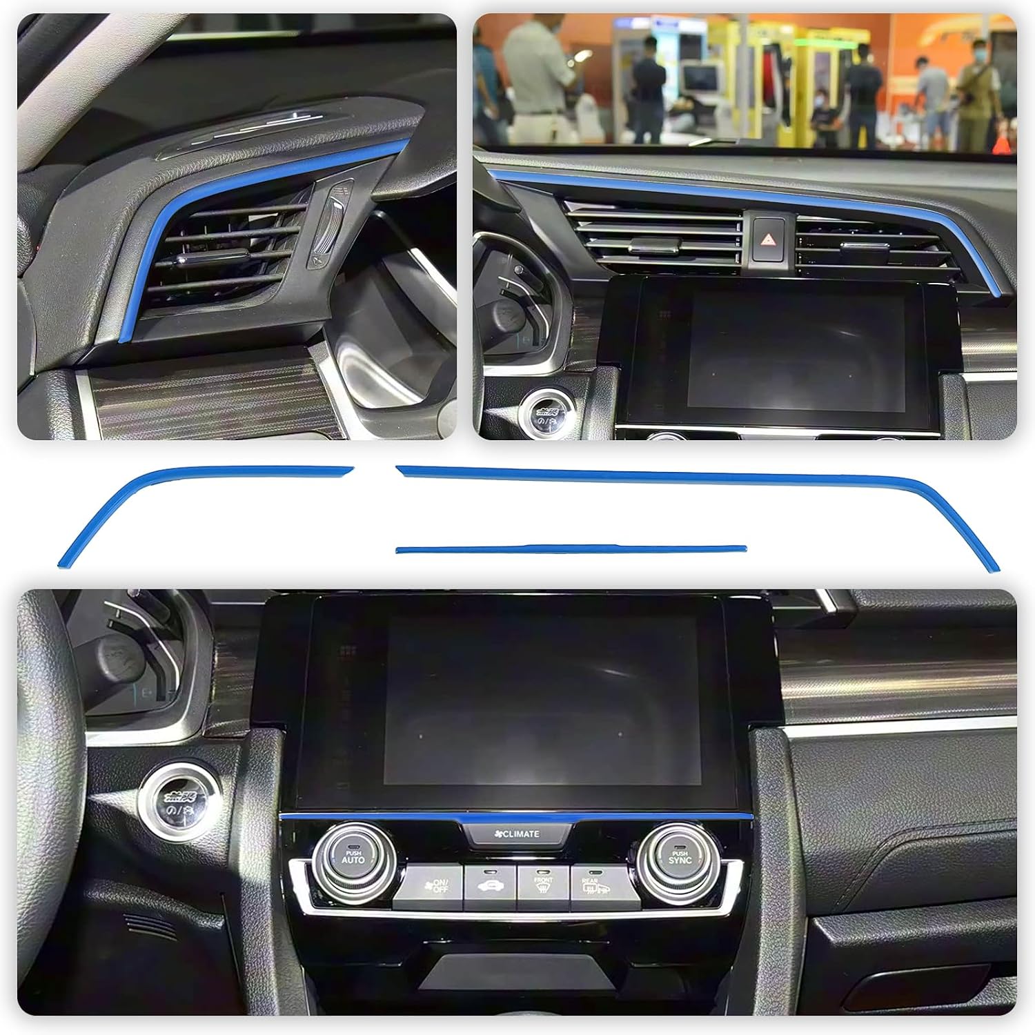 Blue Interior Trim Kit for Honda 10th Civic 2016-2021 | Instrument Center Control Gear Shift Panel Cover Trim,Sport Interior Upgrade,Perfect Fit