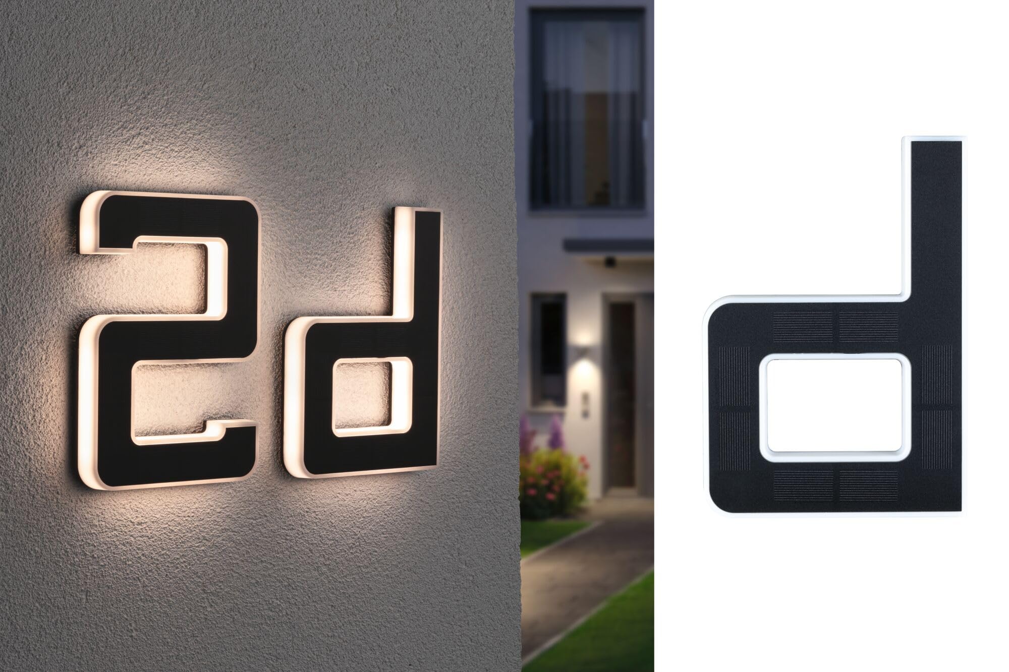 Paulmann 94653 LED Solar Hausnummer D IP44 Warmweiß Akku wechselbar incl. 1x0,2 Watt Solarleuchte Schwarz Solarlampe Kunststoff Solarlicht 3000 K