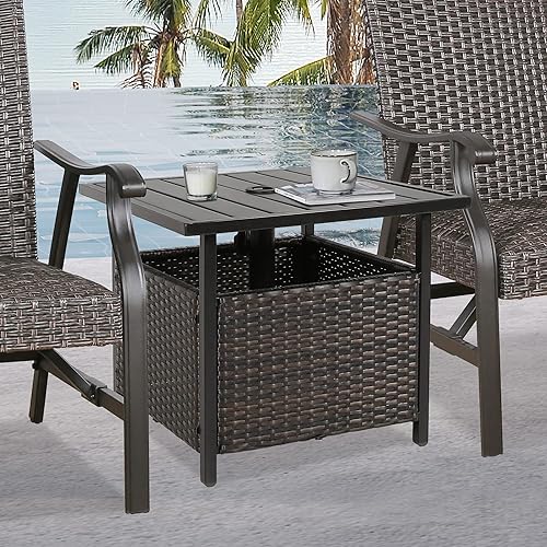 Miniatura 2 de Soporte de mesa de mimbre del paraguas del patio PE, tabla al aire libre del bistró con el agujero del paraguas