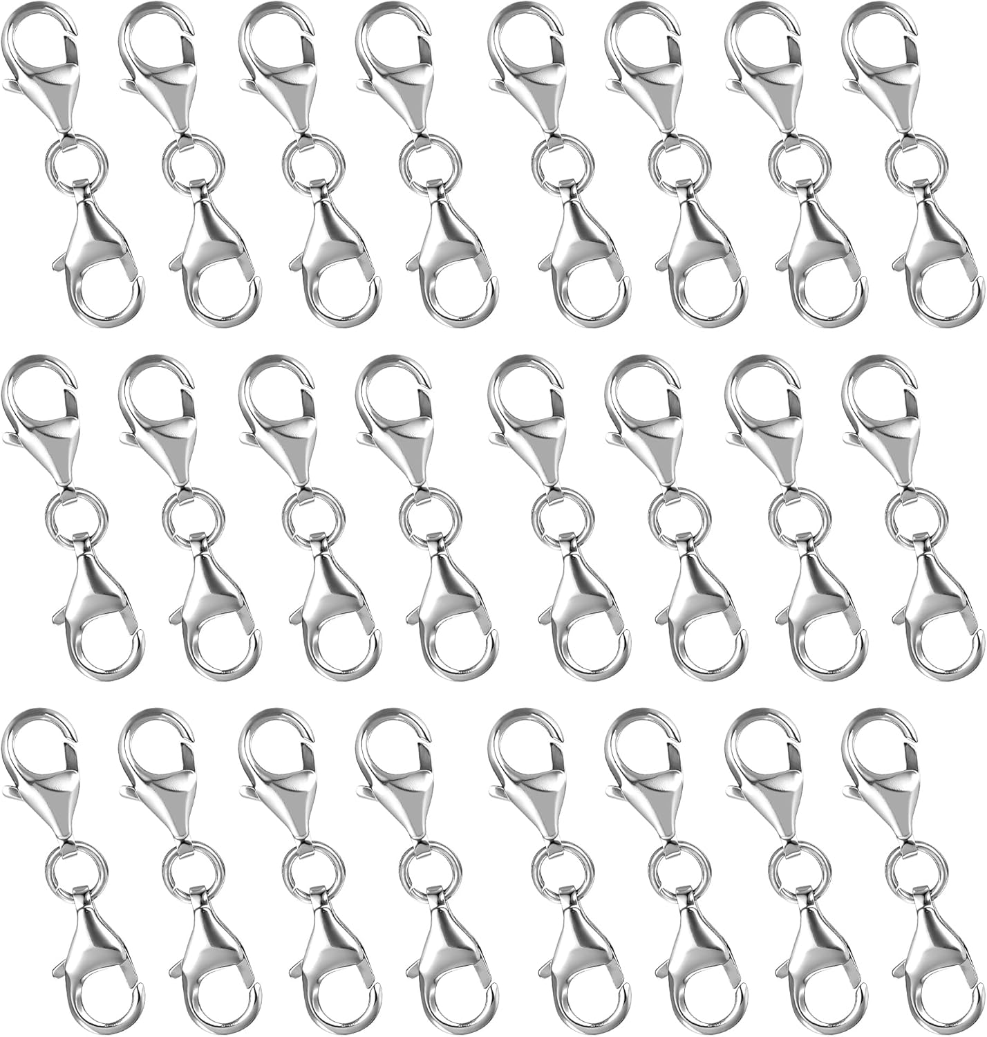 Lobster Claw Clasps Necklace Extenders for Women 24Pcs Lobster Clasp for Jewelry Making Bracelet Necklace Clasps and Closures Shortener Connector Replacement (24, Silver Double Lobster Clasp, 12mm)